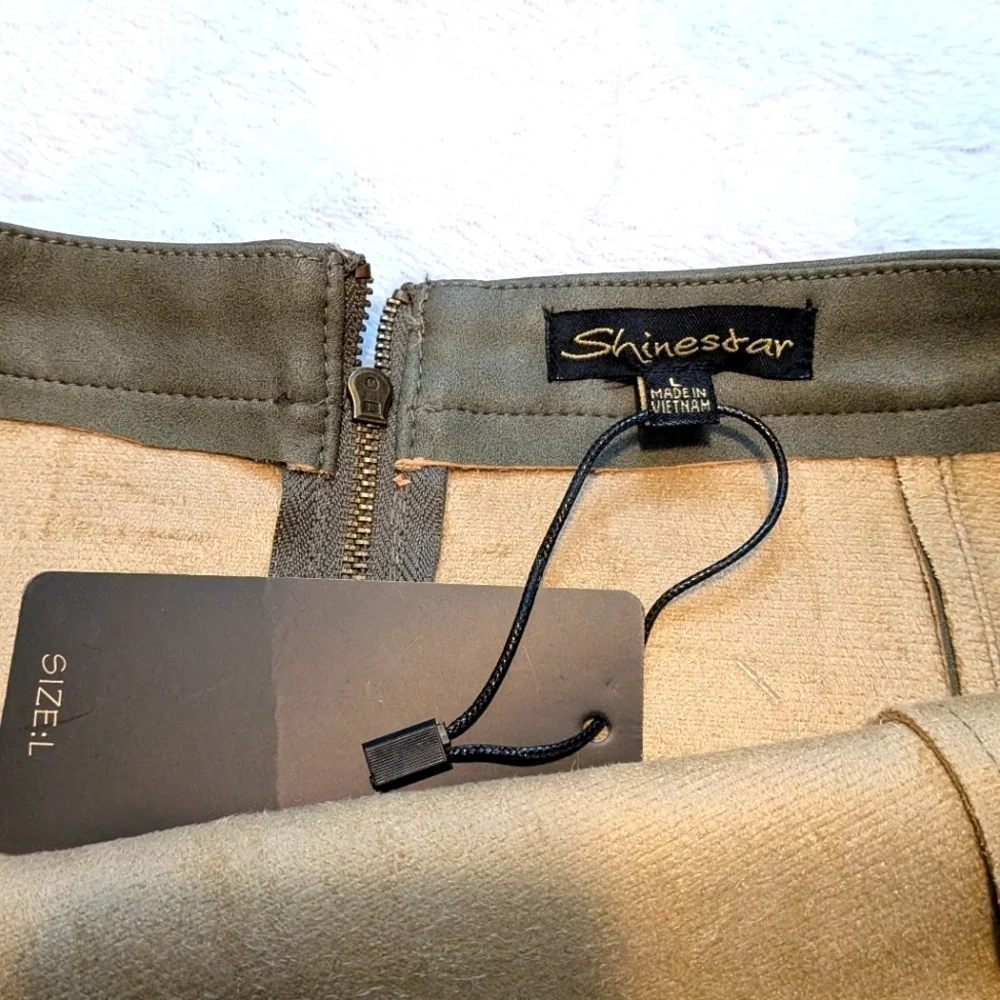 Shinestar Olive Green Leather Mini Skirt Size Large